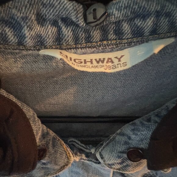 Blue Jean "Highway" Distressed Jacket- Black Jersey Sleeves Removeable Hood NWOT - Picture 3 of 9
